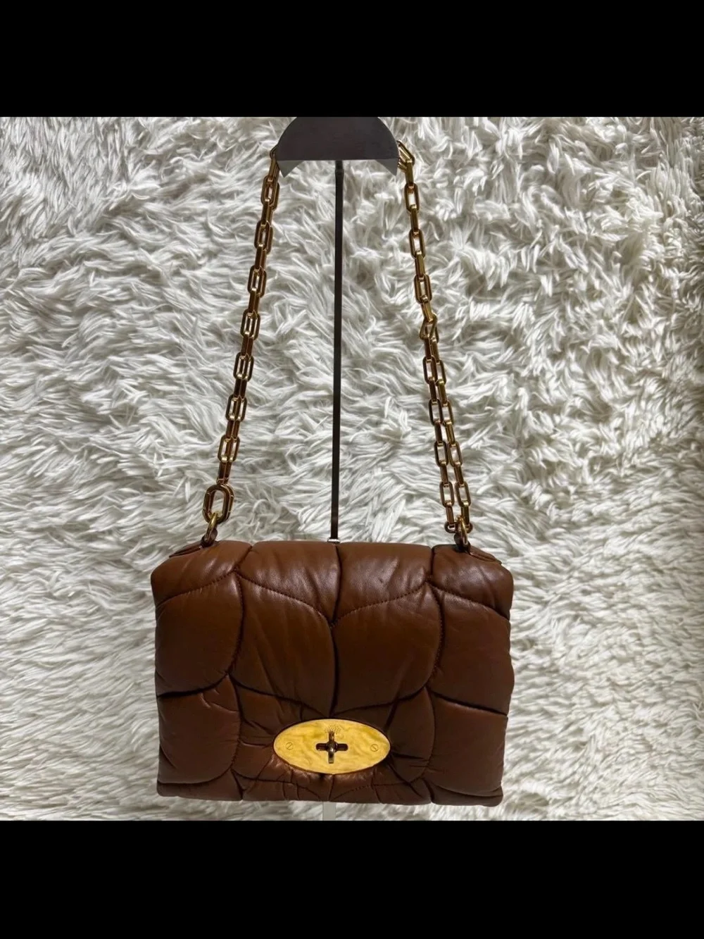 Mulberry Brown Quilted Leather Shoulder Bag with Gold Hardware